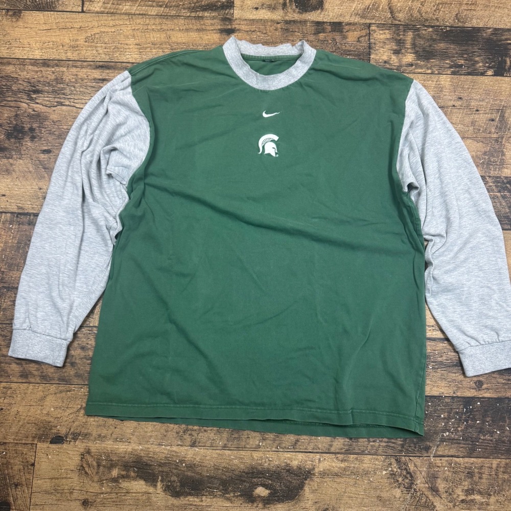 Center swoosh Nike Michigan State Spartans Long Sleeve‎ Shirt Green White Mens L